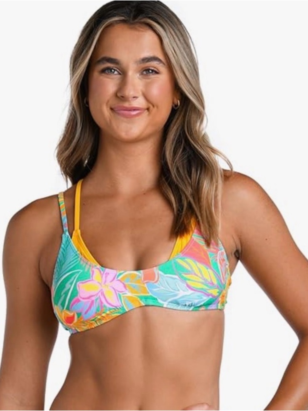 Hobie Maui Pop Faux Layered Bralette Tropical Floral Women’s Bikini Top NWT L